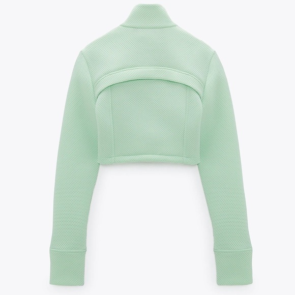 Zara Seafoam Green High-Neck Lightweight Cropped Jacket w/ Perforated Fabric NWT - Picture 4 of 5